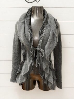 Grey Ruffle Tie-Front Cardigan – Estimated Size S